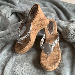 Silver wedge flip flops